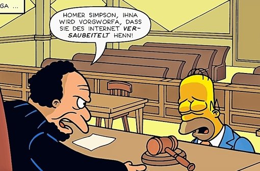 Homer vor Gericht, ein Bild aus dem Comic „Die Simpsons – Auf Schwäbisch“ Foto: Panini