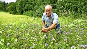 Werner Kunz hat an seinen Äckern viele Blühstreifen angelegt. Auf Pflanzenschutzmittel will er aber nicht verzichten. Foto: Bernd Krug