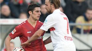 VfB-Spieler Martin Harnik (rechts) und der Hannoveraner Lars Stindl wurden für zwei Spiele gesperrt. Foto: Bongarts