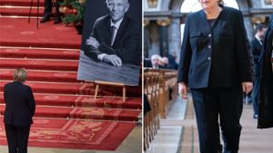 Angela Merkel beim Trauerstaatsakt von Wolfgang Schäuble. Foto: imago/epd / IMAGO/Political-Moments
