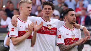 Timo Baumgartl, Mario Gomez und Anastasios Donis (von links) sind zum Saisonauftakt mit dem VfB beim FSV Mainz 05 gefordert. Foto: AP