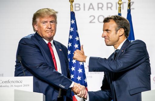 Donald Trump und Emmanuel Macron bei der Pressekonferenz zum Abschluss des G7-Gipfels Foto: dpa