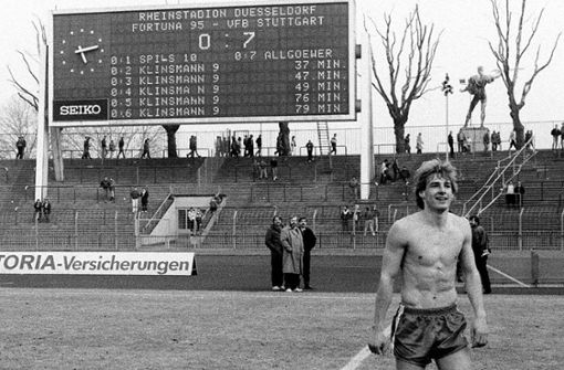 Jürgen Klinsmann beließ es 1986 im Spiel bei Fortuna Düsseldorf nicht bei drei Toren. In unserer Bildergalerie zeigen wir VfB-Profis, die in einem Bundesligaspiel mindestens drei Treffer erzielt haben. Foto: imago/Sven Simon