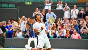 Im Viertelfinale von Wimbledon: Felix Auger-Aliassime ist im Glück. Foto: AFP/Ben Stansall