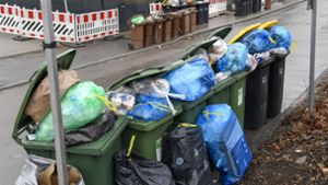 In vielen Straßen im Kreis Ludwigsburg sieht es so aus. Die Mülltonnen quellen über. Die neu engagierte Müllfirma kommt mit den Leerungen nicht nach. Foto: Horst Dömötör/Horst Dömötör
