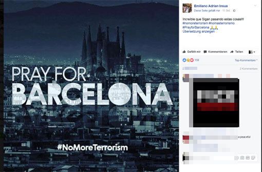 VfB-Verteidiger Emiliano Insua hat auf seiner Facecbook-Seite sein Mitgefühl für die Opfer von Barcelona zum Ausdruck gebracht. Foto: Emiliano Insua/Screenshot Facebook