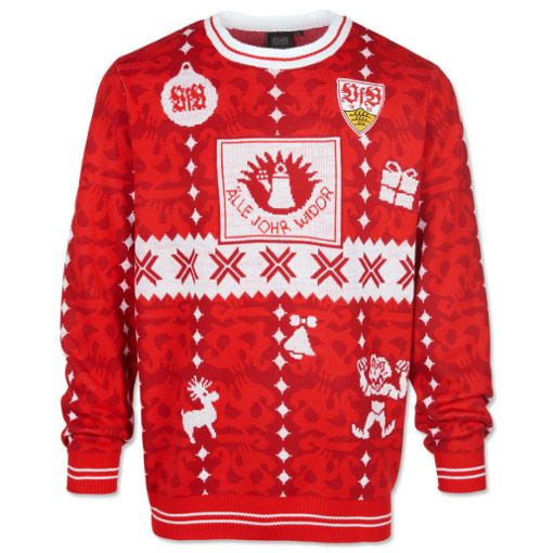 Ugly Christmas Sweater im VfB-Look.