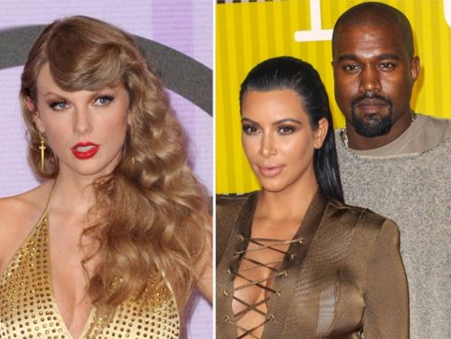 Taylor Swift (li.) lag viele Jahre mit Kim Kardashian und Kanye West im Streit. Foto: Press Line Photos/Shutterstock.com / Tinseltown/Shutterstock.com