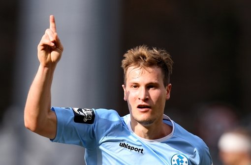 Alessandro Abruscia: Sein Traumtor bedeutet für die Kickers den 1:0-Sieg gegen Preußen Münster. Foto: Baumann