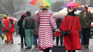 Ein regenfestes Kostüm oder gleich einen Schirm: Für alle Narren wird es am Rosenmontag ungemütlich. Foto: dpa/Roland Weihrauch