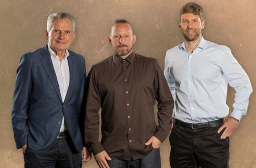 Triumvirat: Präsident Wolfgang Dietrich, Sportdirektor Sven Mislintat und Sportvorstand Thomas Hitzlsperger (von links)Foto:VfB Foto:  