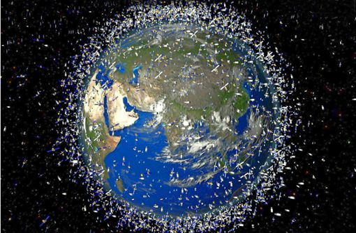 Ganz schön was los im Orbit: Aktive Satelliten und immer mehr Weltraumschrott umkreisen die Erde. Foto: Esa