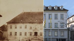 Das Rathaus 1880 und heute. Weitere Vergleichs-Bilder finden Sie in unserer Bildergalerie und als Slider im Text. Foto: Stadtarchiv Ludwigsburg, factum/Bach