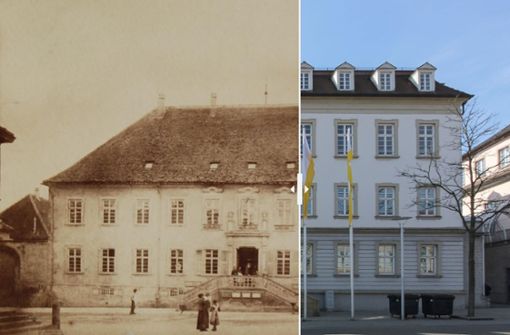 Das Rathaus 1880 und heute. Weitere Vergleichs-Bilder finden Sie in unserer Bildergalerie und als Slider im Text. Foto: Stadtarchiv Ludwigsburg, factum/Bach