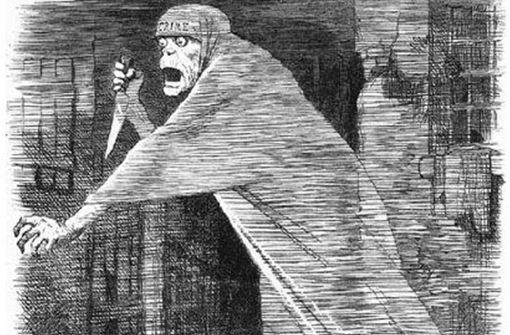 Jack the Ripper, das Phantom von Whitechappel: zeitgenössische Karikatur mit dem Titel „The Nemesis of Neglect“ aus der satirischen Zeitschrift „Punch“ aus dem Jahr 1888. Foto: Wikipedia commons/John Tenniel – Punch, or The London Charivai