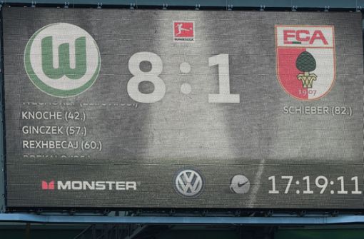 Schützenfest in Wolfsburg – der VfL gewann am letzten Spieltag der Fußball-Bundesliga 8:1 gegen den FC Augsburg und war damit Hauptdarsteller in den diversen Konferenzschaltungen. Foto: dpa