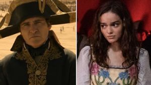 Joaquin Phoenix als Napoleon Bonaparte und Rachel Zegler als neues Tribut. Foto: YouTube/SonyPicturesGermany / © 2023 Lionsgate
