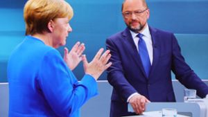 Angela Merkel und Martin Schulz stellten sich den Fragen von vier Moderatoren. Foto: dpa