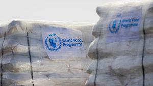 Humanitäre Hilfsgüter des Welternährungsprogramm der Vereinten Nationen am Grenzübergang Kerem Schalom zum Gazastreifen auf israelischer Seite. Foto: Christoph Soeder/dpa-Pool/dpa
