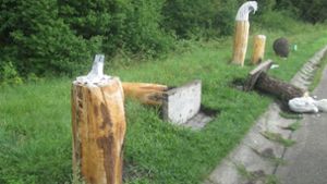 Manche Skulpturen mitsamt der Fundamente aus dem Boden gerissen. Foto: Gemeinde Korb