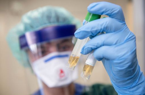 Eine Krankenschwester auf einer Infektionsstation trägt Schutzkleidung und hält zwei Abstrichröhrchen: Im Landkreis Rottweil wurde ein Coronavirus-Fall gemeldet.  (Symbolbild) Foto: dpa/Bernd Thissen