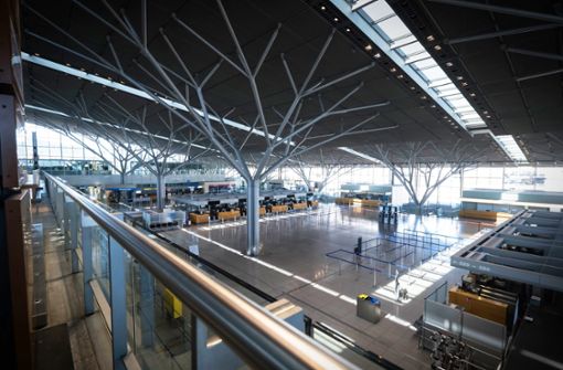 In den Hallen des Landesflughafens drängten sich sonst Reisende, nun sind sie leer. Die Coronakrise hat den Flugverkehr dramatisch getroffen. Foto: Lichtgut/Achim Zweygarth