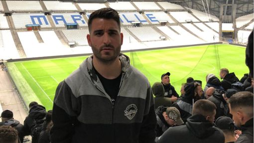 Der Stuttgarter Panagiotis Moutas (hier beim Europa Conference League Spiel von PAOK in Marseille 2022) ist PAOK-Fan durch und durch. Foto: PRIVAT/Panagiotis Moutas