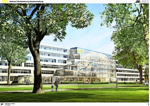 So würde das neue Verwaltungsgebäude der SSB aussehen. Doch die dringende Sanierung des Gebäudekomplexes liegt derzeit auf Eis Foto:  