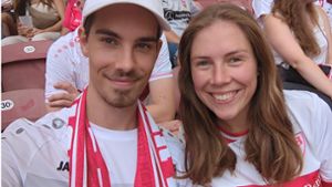 Dennis Scheffel mit Freundin Nele im Stadion beim Saisonauftakt gegen Bochum. Foto: privat