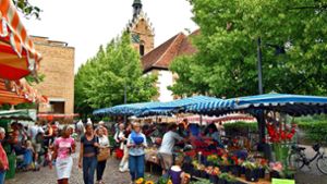 Der Wochenmarkt in Fellbach ist gut besucht. Foto: Peter Hartung