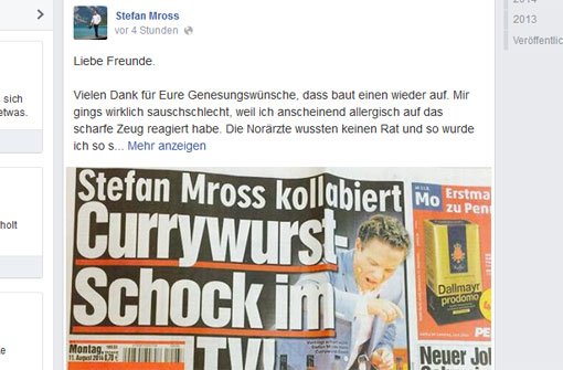 Stefan Mross gibt nach seinem Currywurst-Kollaps via Facebook Entwarnung. Foto: facebook.com/Mross.Stefan