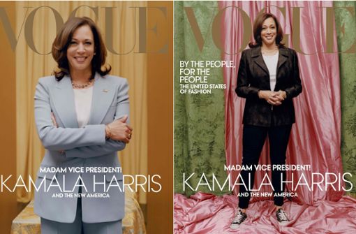 Warum wurde Kamala Harris so (rechts) auf dem Vogue-Titel abgebildet – und nicht seriöser im Hosenanzug (links)?Foto:AFP PHOTO /VOGUE/TYLER MITCHELL/VOGUE.COM/AMERICANVOGUE.COM/HANDOUT Foto:  