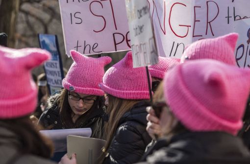 Frauen mit sogenanntem Pussy Hat in New York, der von 2017 an bei Demonstrationen für Frauenrechte vor allem in den USA getragen wurde. Foto: /Hans Lucas/Pascal Sonnet