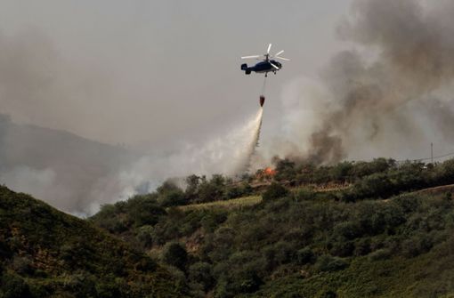 Hubschrauber bekämpfen den Waldbrand auf Gran Canaria aus der Luft. Foto: Arturo Jimenez/AP/dpa