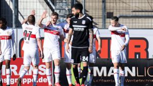 Große Freude bei den Spielern des VfB Stuttgart II Foto: imago images/Moritz Kegler