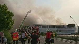 Beim Brand des Außenlagers einer Baustofffirma beim Herrenberger Bahnhof  haben Zeugen von Explosionen berichtet. Foto: SDMG