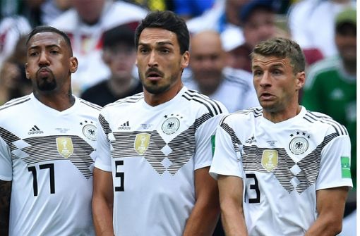 Werden künftig nicht mehr für Deutschland auflaufen: Jérôme Boateng, Mats Hummels und Thomas Müller. Foto: AFP