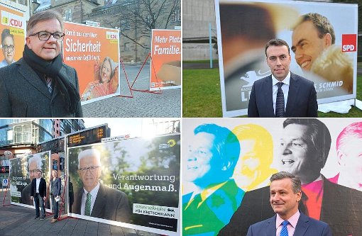 Die Spitzenkandidaten vor ihren Wahlplakaten - im öffentlichen Raum sind die Plakate die Visitenkarte der Bewerber. Foto: dpa