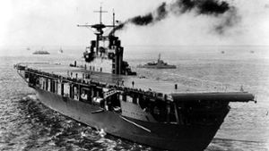 Am 14.  Dezember 1940 lief die 252 Meter lange „USS Hornet“ vom Stapel. Sie sank am 27. Oktober 1942 vor den Santa-Cruz Inseln. Der Flugzeugträger sank am 27. Oktober 1942 vor den Santa-Cruz Inseln im Südpazifik. Foto: Wikipedia commons/U.S. Navy photo NH 81313