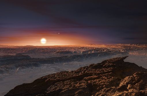 Vielleicht eine neue Erde? So stellt sich ein Künstler die Landschaft auf dem Exoplaneten Planeten Proxima Centauri b vor, der rund 4,2 Lichtjahre entfernt liegt. Foto: European Southern Observatory