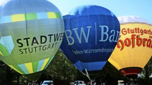Die Heißluftballone vor dem Start auf dem Cannstatter Wasen. Foto: BSG Stuttgart