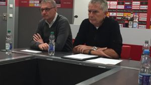 Sportchef Michael Reschke (links) und Präsident Dietrich traten an diesem Sonntag vor die Presse. Foto: Merz