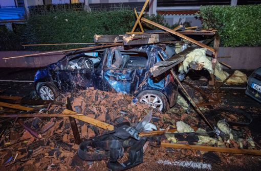 Ein Unwetter hat über Deutschland gewütet – in Hessen wurde ein Auto unter einem Baum begraben und schwer beschädigt. Foto: dpa