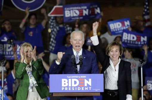 Der demokratische Präsidentschaftskandidat und ehemaliger Vizepräsident Joe Biden, spricht am Dienstag auf einer Wahlkampfkundgebung in Los Angeles. Foto: AP/Chris Carlson