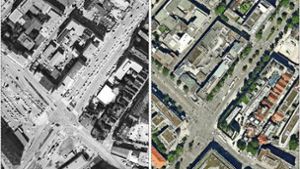 1968 glich die Gegend um den Stuttgarter Rotebühlplatz eher einem Parkplatz und einer Stadtautobahn. Heute wirkt sie deutlich menschenfreundlicher. Foto: LGL/Landesarchiv-StAL-EL68IX
