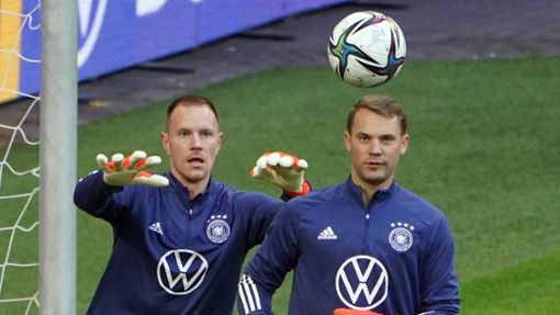 Marc-André ter Stegen (l) ersetzt Manuel Neuer im DFB-Tor. Foto: Marcus Brandt/dpa