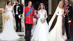 Was trägt Meghan Markle, wenn sie im Mai die Frau von Prinz Harry wird? Vielleicht lässt sie sich von Brautkleidern anderer Prinzessinnen inspirieren ... Foto: dpa