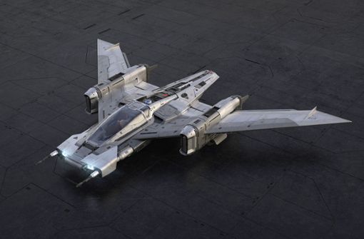 Der Name des Fantasie-Fliegers lautet „Tri-Wing S-91x Pegasus Starfighter“. Foto: Porsche AG