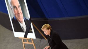 Bundeskanzlerin Angela Merkel beim Trauerakt für Helmut Kohl. Foto: dpa