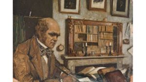 Ölgemälde von Victor Eustaphieff (1916-1989), das Charles Darwin in seinem Arbeitszimmer in Down House in der Gemeinde Downe (englische Grafschaft Kent) südlich von London zeigt. Foto: Victor Eustaphieff/Alpha Galileo/dpa